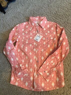 Girls Coral Geo Print Button-Up Shirt
